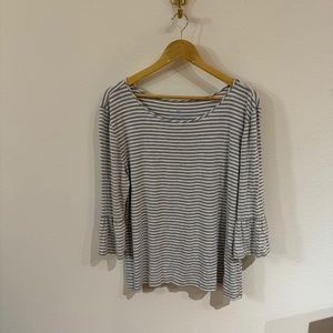 Southern Tide Women's Flutter Sleeve Blouse Striped White Grey XL